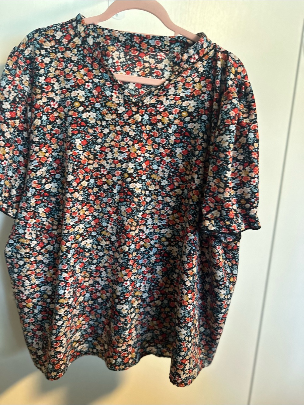 Floral Short-Sleeve V-Neck Blouse - Multi Floral Print